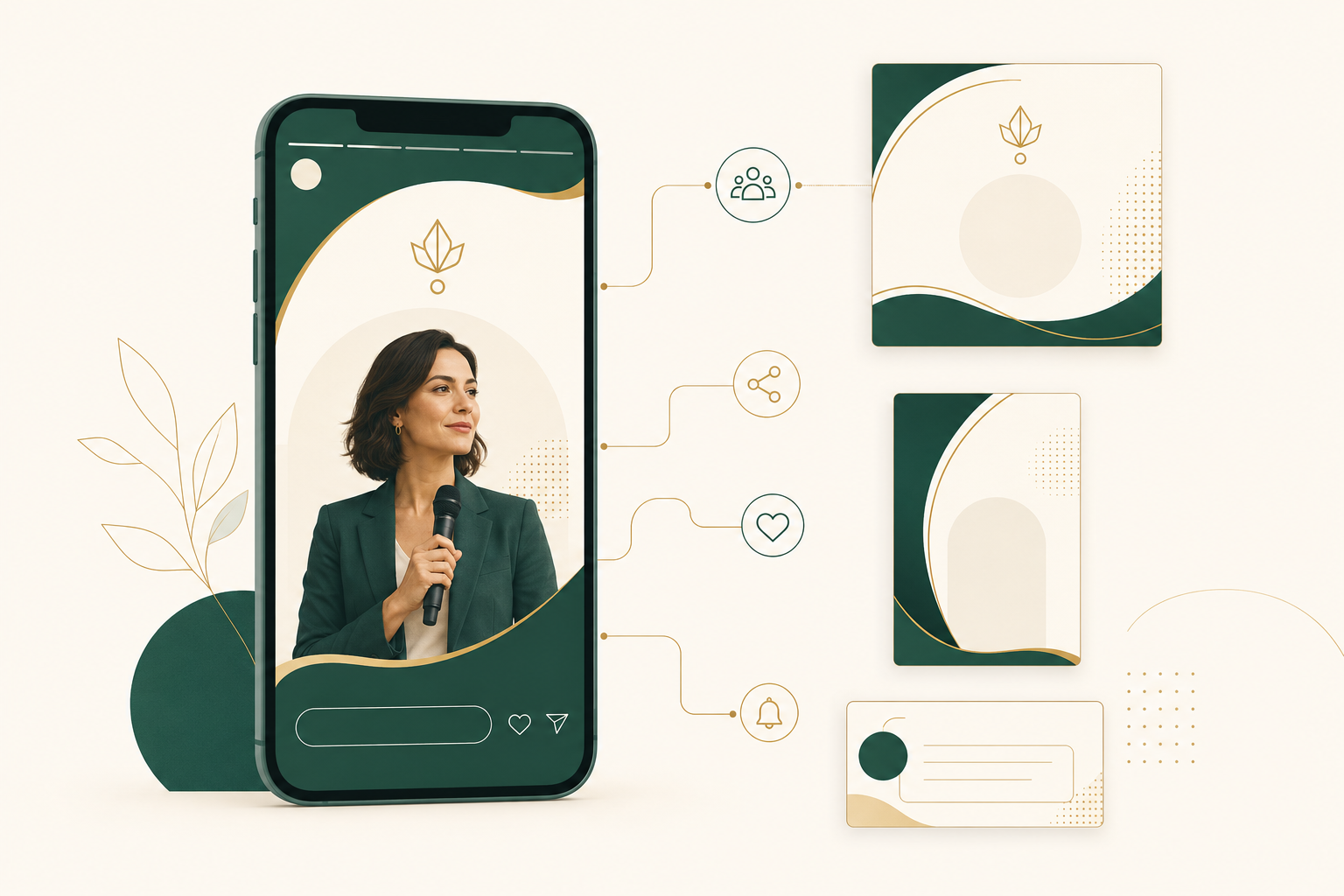 Illustration eines Speaker-Promo-Kits mit fertigen Grafiken und Texten